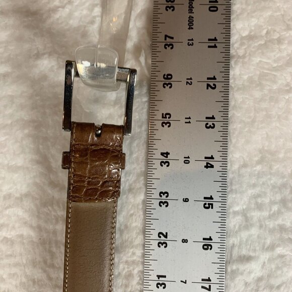 Talbots‎ Belt Women's Medium Brown Leather Crocodile Print Square Buckle 9604 - Picture 11 of 12